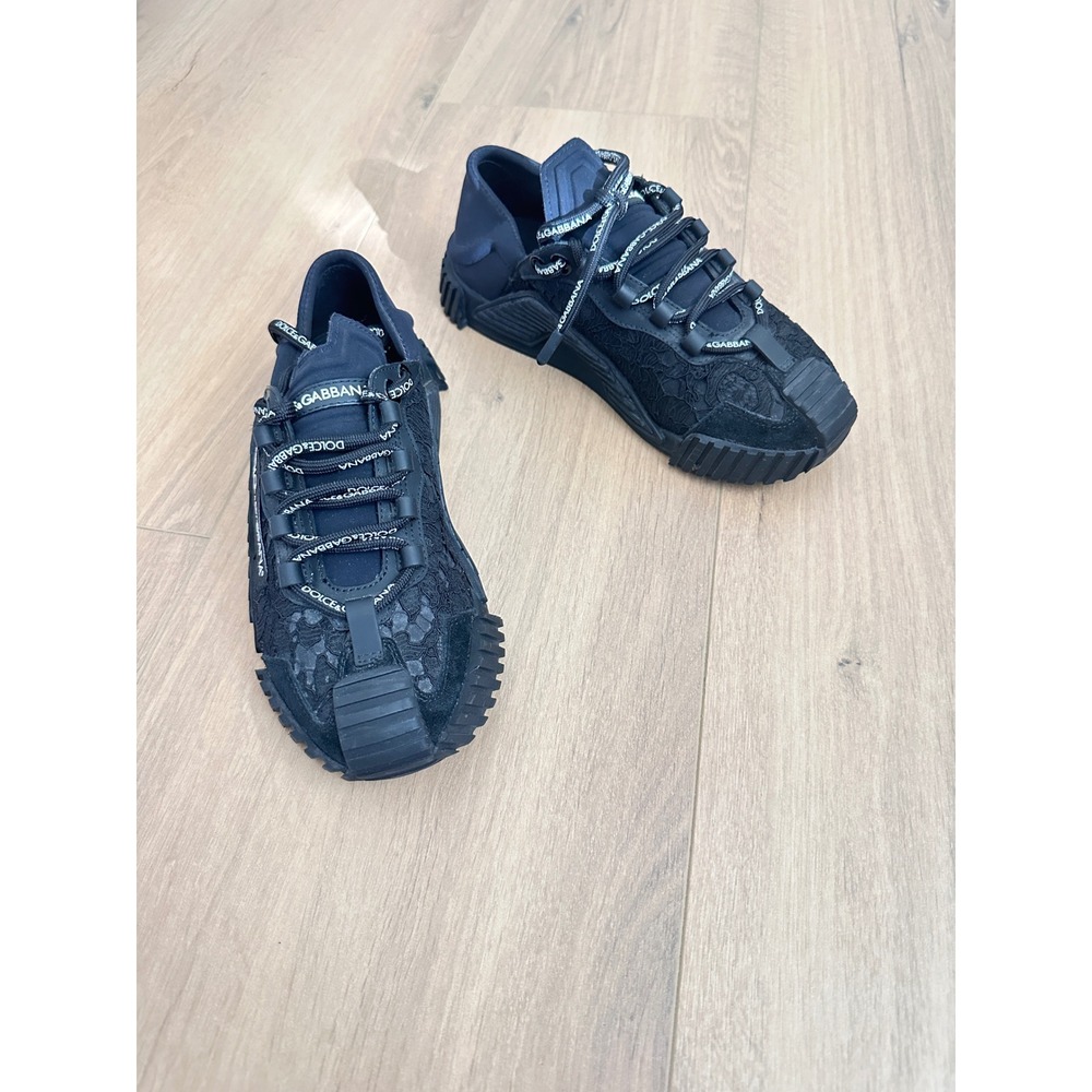 Dolce & Gabbana NS1 Black Lace Suede Low Top Sneakers CK1754 Womens 36